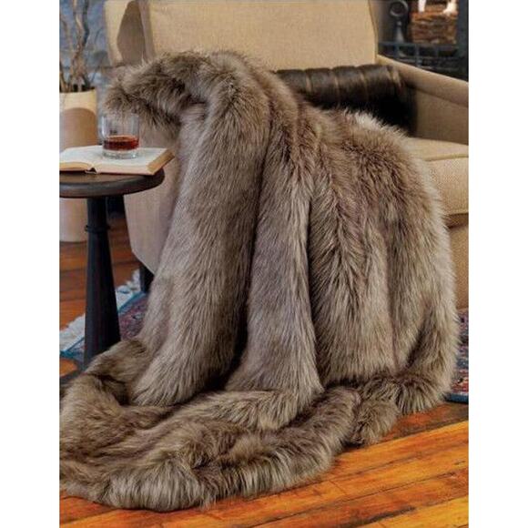 NEW Eskimo Brown Faux Fur & Fleece THROW 50x60 BLANKET Bedford Cottage Kennebunk - Picture 2 of 12